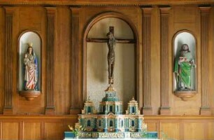 Frankreich. Bretagne. Finistere. Landevennec. Notre Dame de Landevennec. Hauptaltar