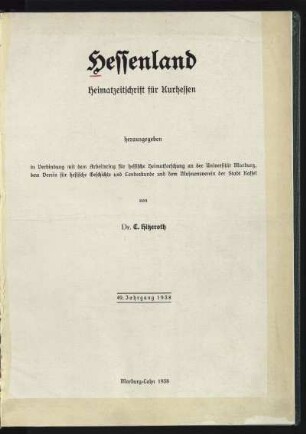 49.1938: Hessenland : Heimatzeitschrift für Kurhessen