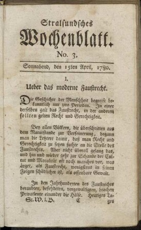 No. 3. Sonnabend, den 15ten April, 1780.