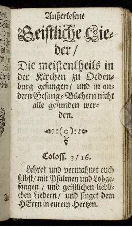 Außerlesene Geistliche Lieder [...]