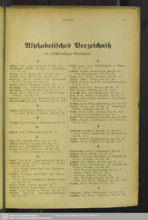 Einwohnerverzeichnis : Alphabetisches Verzeichniß der selbstständigen Einwohner