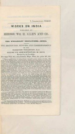 Works on India purblished by Messrs. Wm. H. Allen and Co.