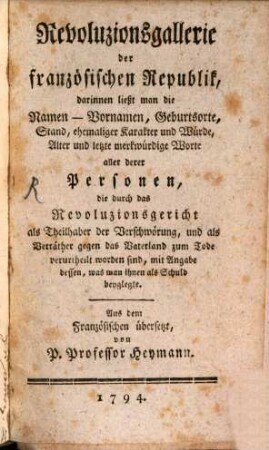 Revolutions-Gallerie der französischen Republik ...
