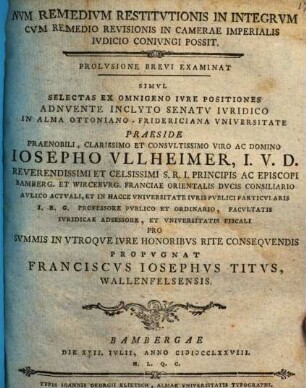 Num remedium restitutionis in integrum cum remedio revisionis in Camerae Imperialis iudicio coniungi possit