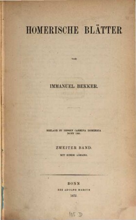 Homerische Blätter : Beilage zu dessen Carmina Homerica 1858, 2