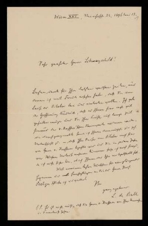Briefe von Leo de Ball an Karl Schwarzschild, Wien [u.a.], 1896 - 1911