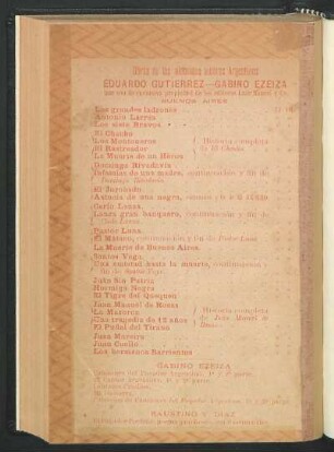 Obras de los afamados autores argentinos Eduardo Gutierrez - Gabino Ezeiza
