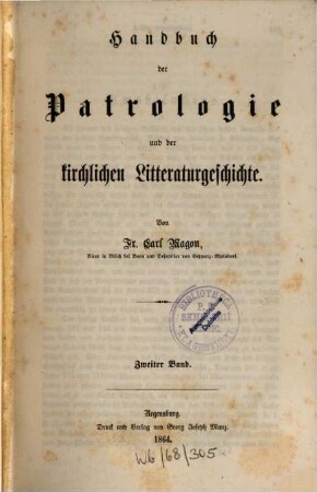 Handbuch der Patrologie und der kirchlichen Litteraturgeschichte. 2