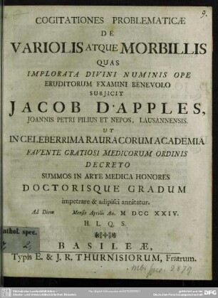 Cogitationes Problematicae De Variolis Atque Morbillis