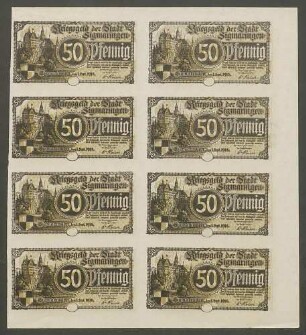 Kriegs- und Notgeld der Stadt Sigmaringen - Ausgabe vom 1.9.1918 (Normal- und Fehldrucke)