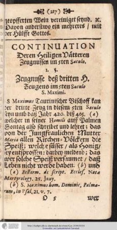 Zeugnusse deß dritten H. Zeugens im 5ten Saculo S. Maximi.