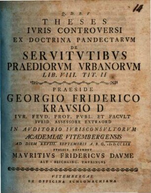 Theses iuris controversi ex doctrina Pandectarum de servitutibus praediorum urbanorum