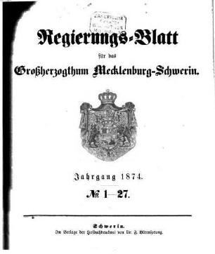 Regierungsblatt für Mecklenburg-Schwerin. 1874