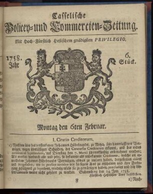 6. Stueck, Montag den 6ten Februar 1758