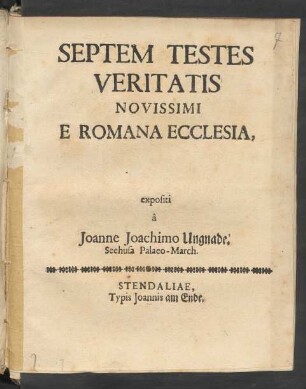 Septem Testes Veritatis Novissimi E Romana Ecclesia