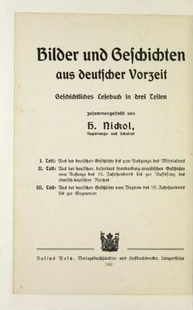 Teil 1: Aus der deutschen Geschichte bis zum Ausgange des Mittelalters