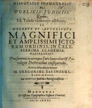 Disp. inaug. de publicis iudiciis