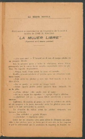 "La mujer libre" : (Aparecerá en el número próximo)