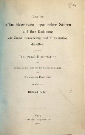 Über die Affinitätsgrößen organischer Säuren und ihre Beziehung zur Zusammensetzung und Konstitution derselben