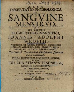 Dissertatio Physiologica De Sangvine Menstrvo
