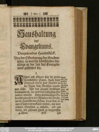 Haushaltung des Evangeliums.