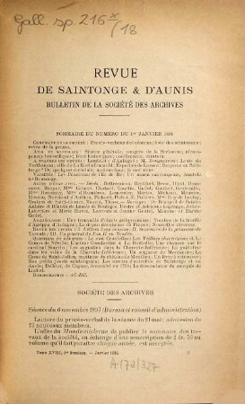 Bulletin de la Société des Archives Historiques de la Saintonge et de l'Aunis : revue de la Saintonge et de l'Aunis. 18. 1898