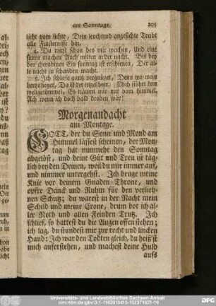 Morgenandacht am Montage.
