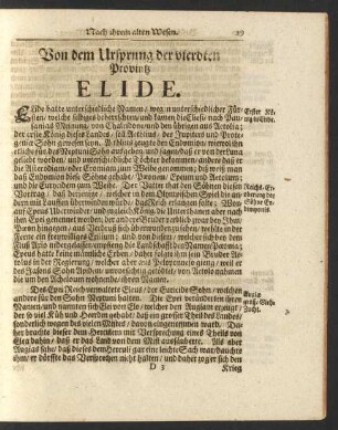 Von dem Ursprung der vierdten Provintz Elide.