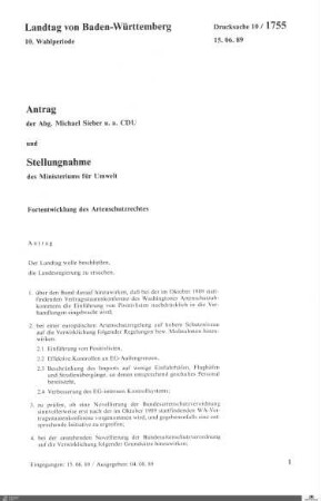 Antrag der CDU: Fortentwicklung des Artenschutzrechtes