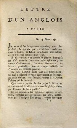 Lettre d'un Anglois à Paris
