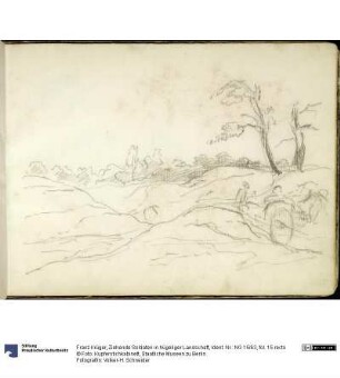 Ziehende Soldaten in hügeliger Landschaft