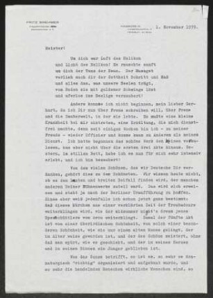 Brief von Fritz Brehmer an Gerhart Hauptmann