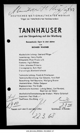 Tannhäuser und der Sängerkrieg auf der Wartburg