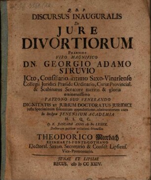Discursus Inauguralis De Jure Divortiorum