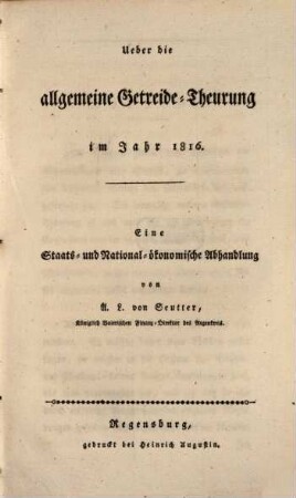 Über die allgemeine Getreide-Theurung im Jahre 1816