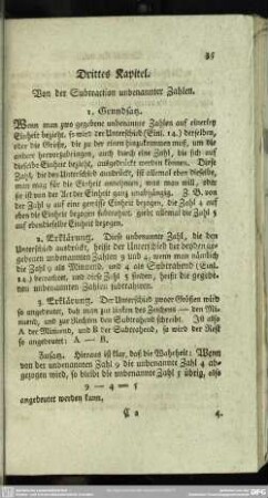 Drittes Kapitel. Von der Subtraction unbenannter Zahlen