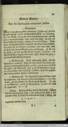 Drittes Kapitel. Von der Subtraction unbenannter Zahlen