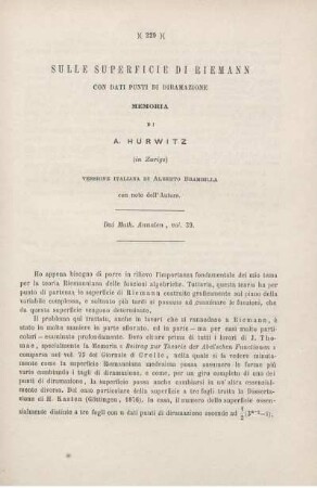 Sulle superficie di Riemann con dati punti di diramazione versione di Alberto Brambilla.