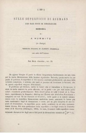 Sulle superficie di Riemann con dati punti di diramazione versione di Alberto Brambilla.