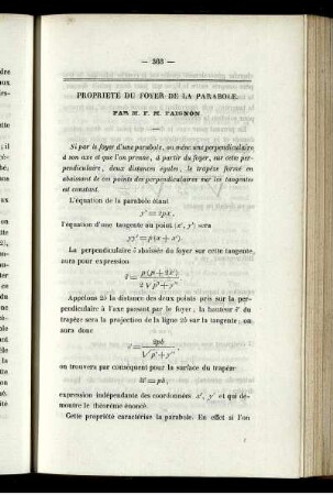 Proprieté du foyer de la parabole.