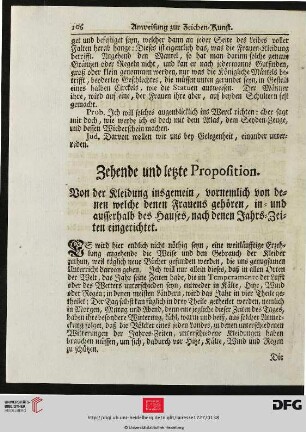 Von der Kleidung insgemein, vornemlich von denen welche denen Frauens gehören, in= und ausserhalb des Hauses, nach denen Jahrs=Zeiten eingerichtet.