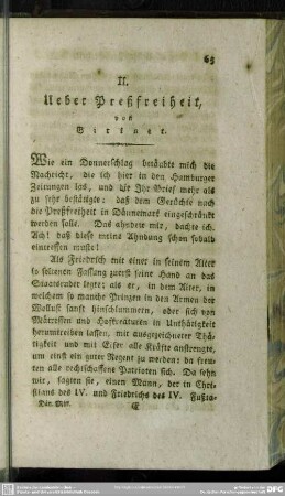 II. Ueber Preßfreiheit