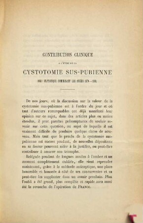 Contribution clinique à l'étude de la cystotomie suspubienne avec statistique comprenant les années 1879 - 1883 : Inaug.-Diss.