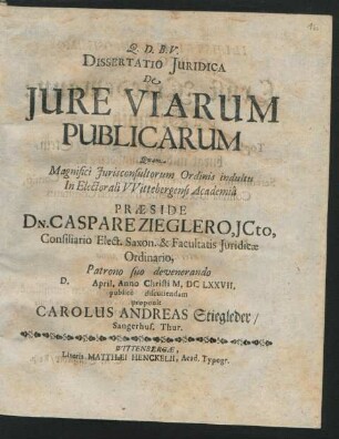 Dissertatio Iuridica De Iure Viarum Publicarum