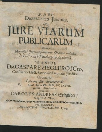 Dissertatio Iuridica De Iure Viarum Publicarum