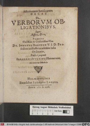 Assertionum Iuridicarum Decas De Verborum Obligationibus