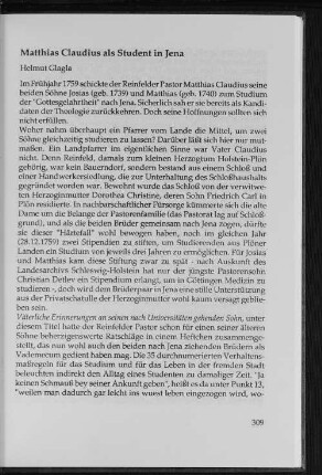 Matthias Claudius als Student in Jena