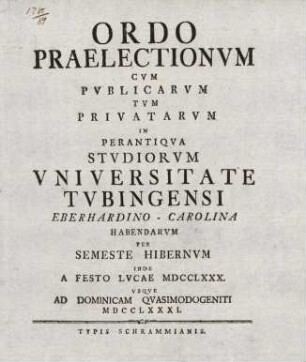 Vorlesungsverzeichnis 1780/81