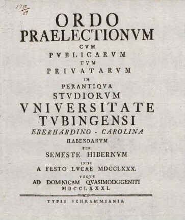 Vorlesungsverzeichnis 1780/81