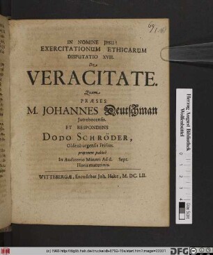 Exercitationum Ethicarum Disputatio XVII. De Veracitate